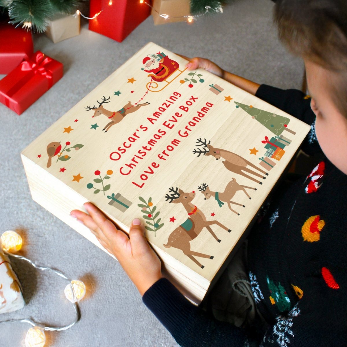 Personalised Santa & Reindeer Christmas Eve Box - I Want That Present