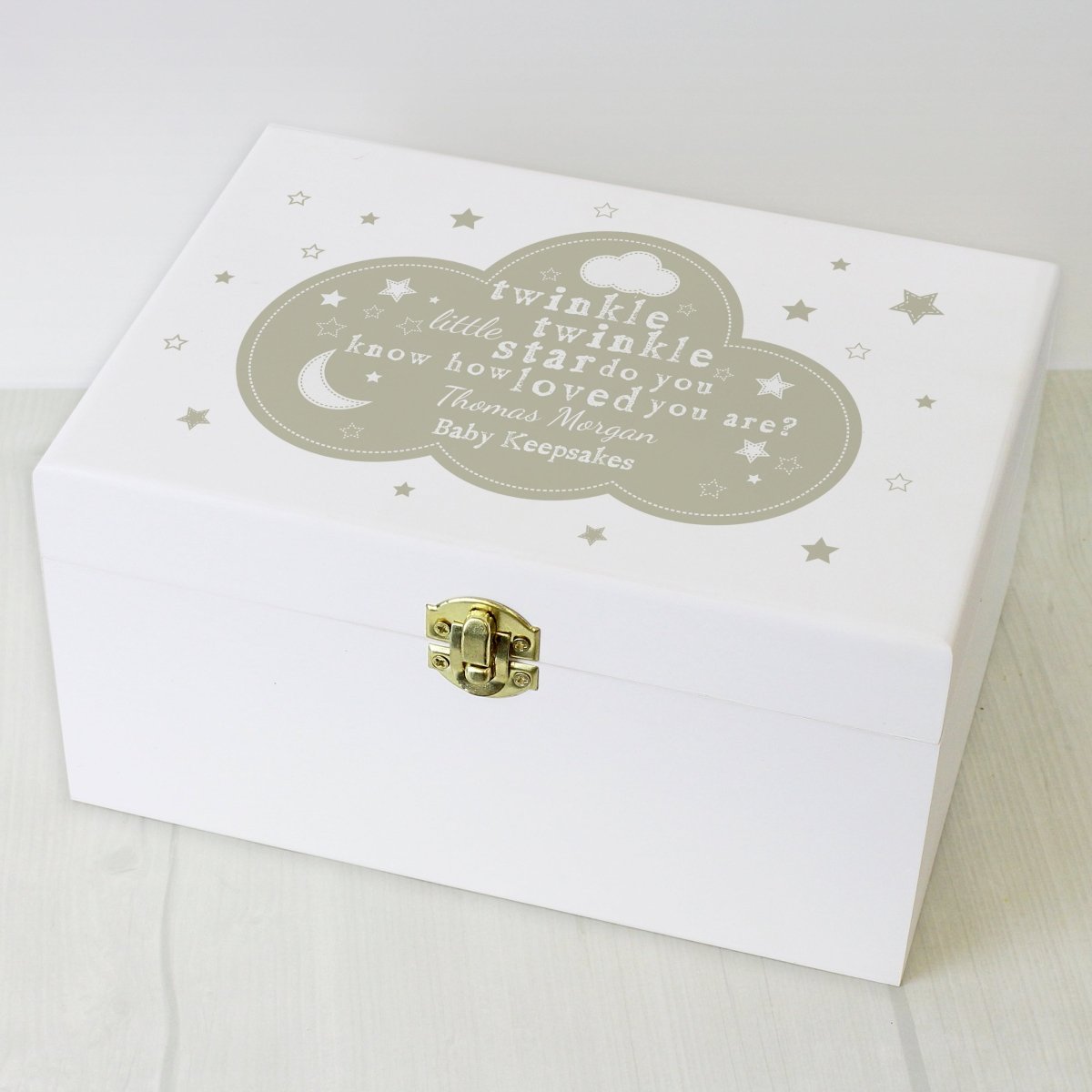 Personalised Twinkle Twinkle White Wooden Keepsake Box - I Want That Present