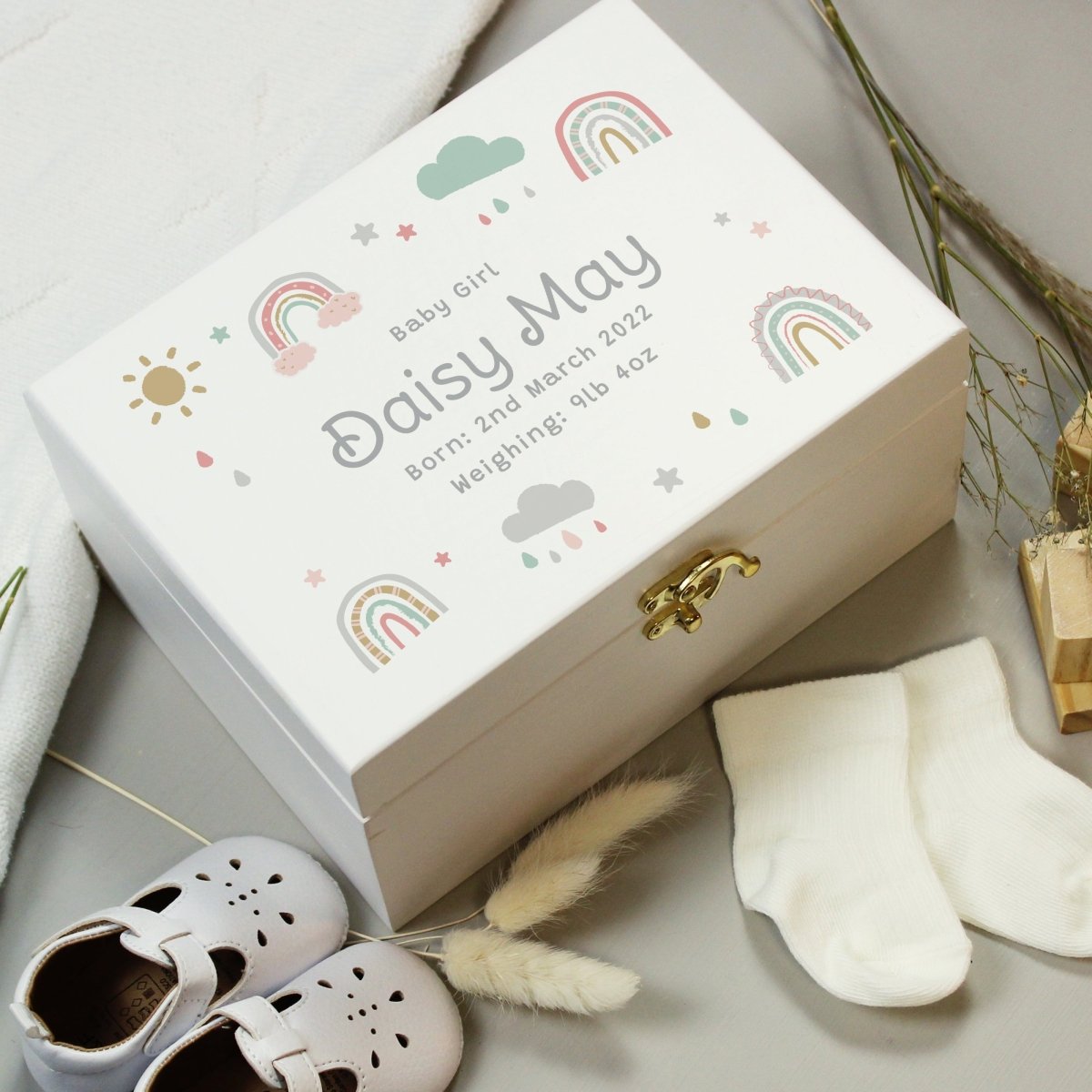 Personalised Rainbow White Wooden Keepsake Box - I Want That Present