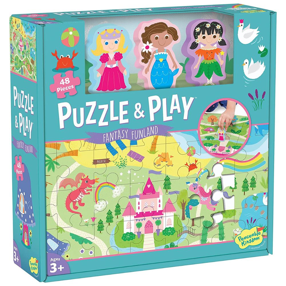 Peaceable Kingdom Puzzle & Play Fantasy Funland - I Want That Present