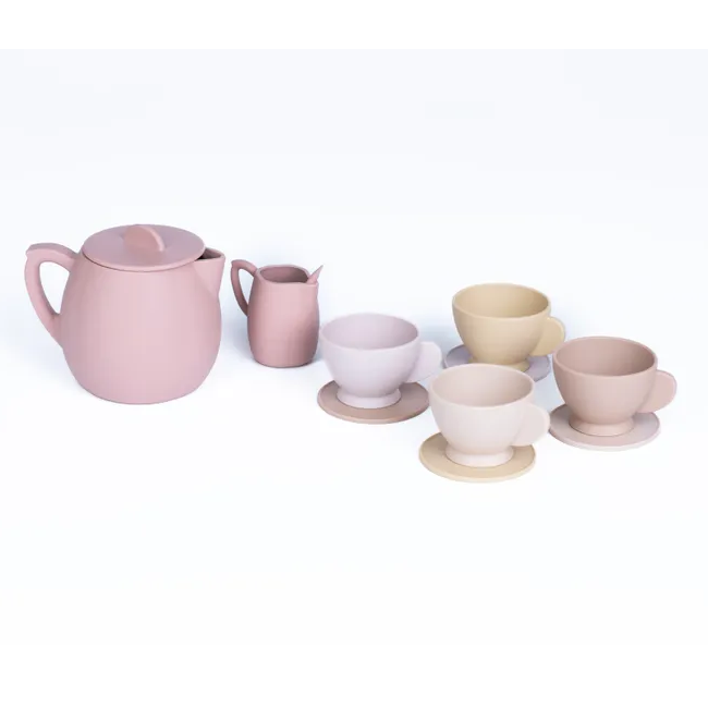 pretty silicone tea set in pale dusky colours