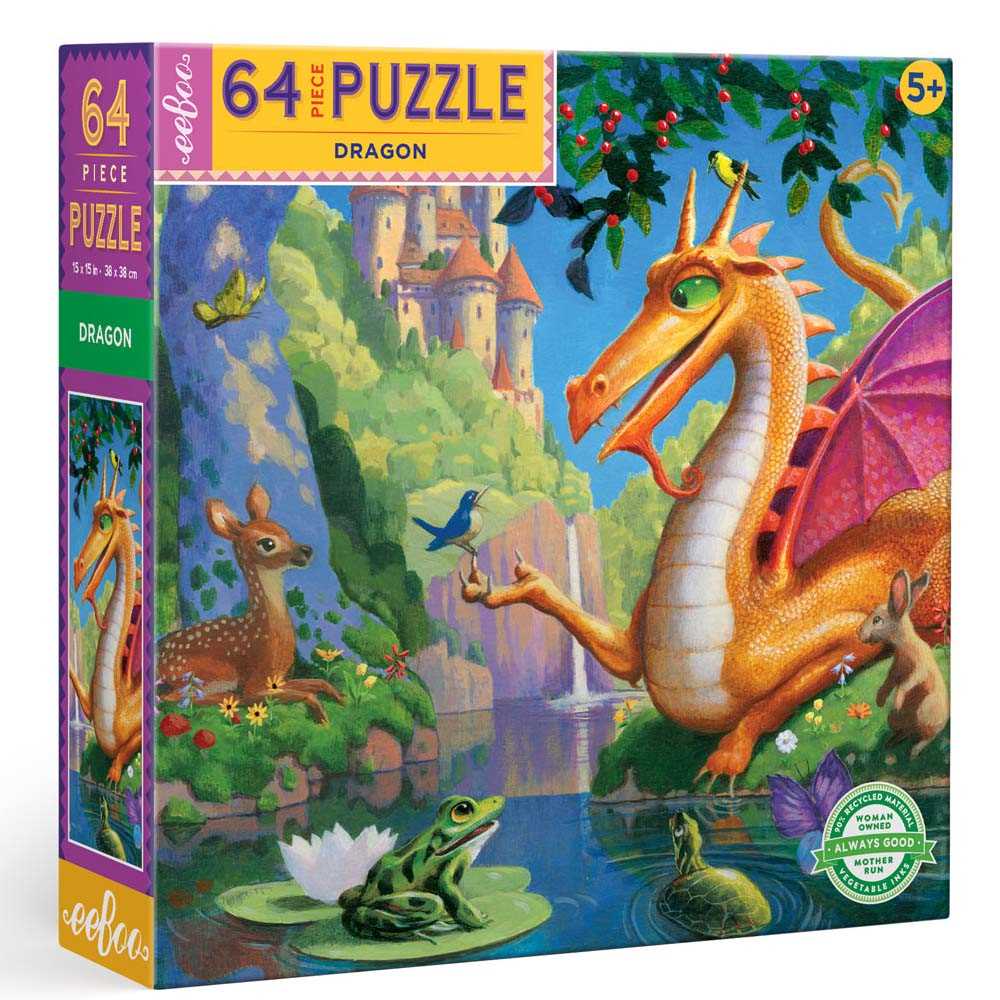 eeBoo Dragon - 64 piece puzzle - I Want That Present