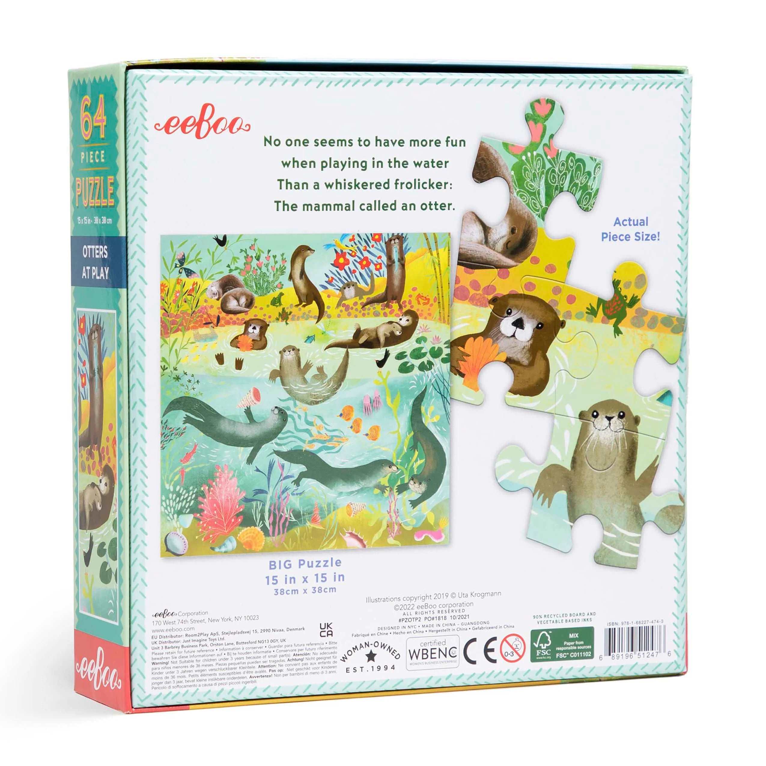 eeBoo Otters at Play - 64 Piece Puzzle - I Want That Present