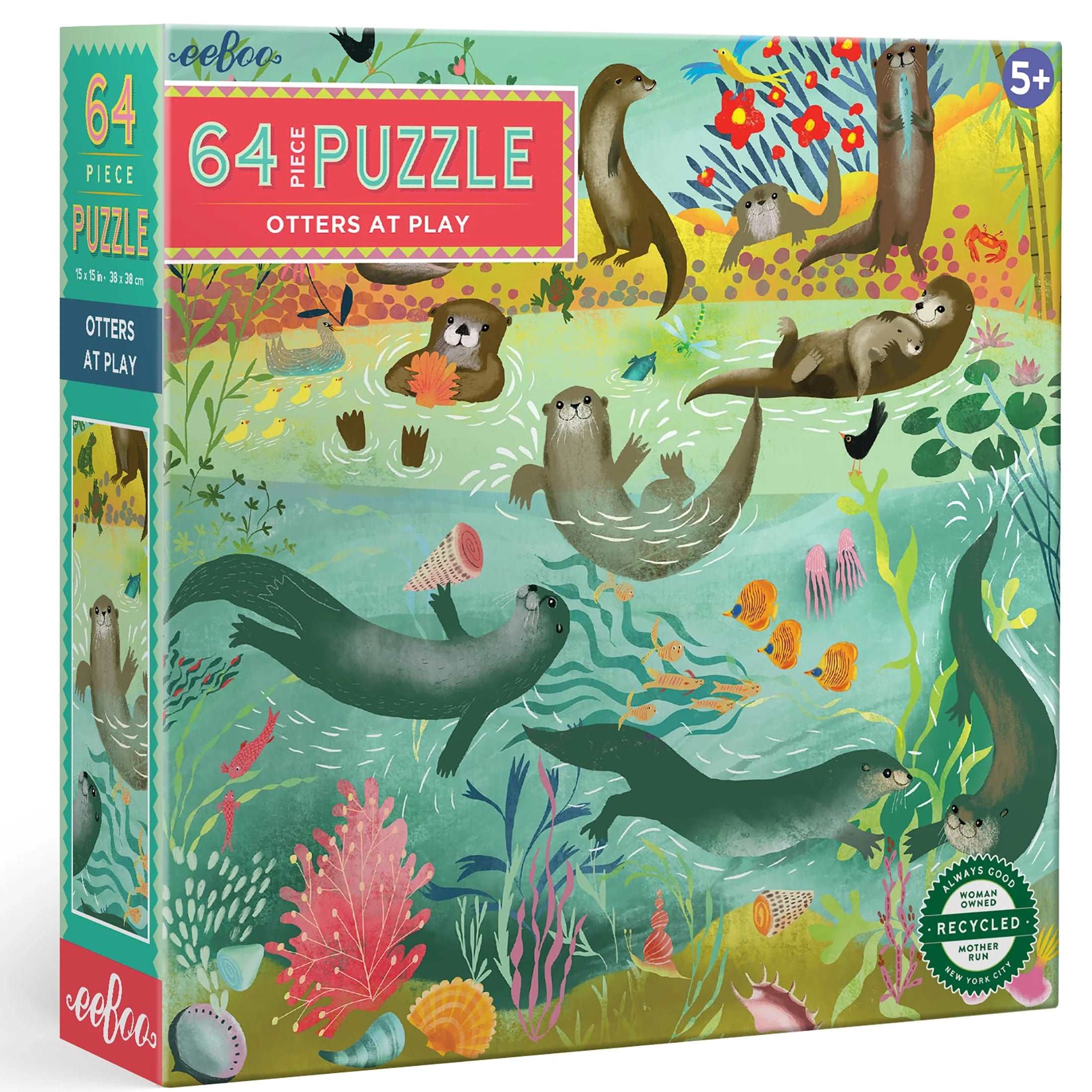 eeBoo Otters at Play - 64 Piece Puzzle - I Want That Present