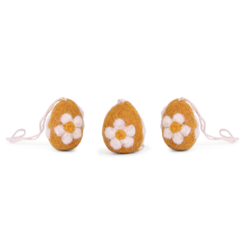 En Gry & Sif Felt Mini Eggs - Ochre - Set of 3