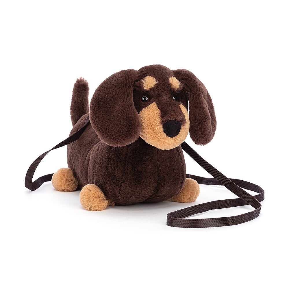 jellycat brown sausage dog bag with a brown strap