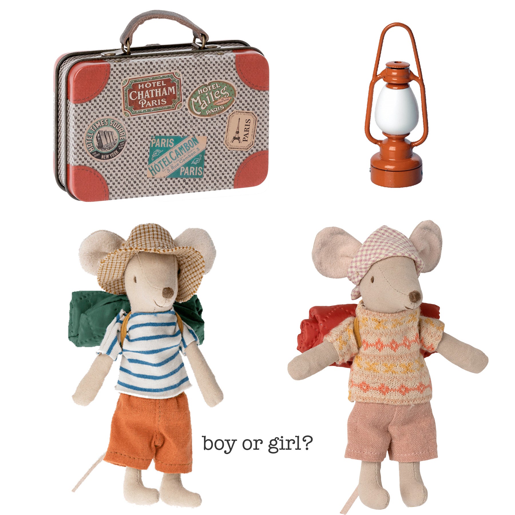 Maileg Metal Travel Case & Lantern with Boy or Girl Hiker