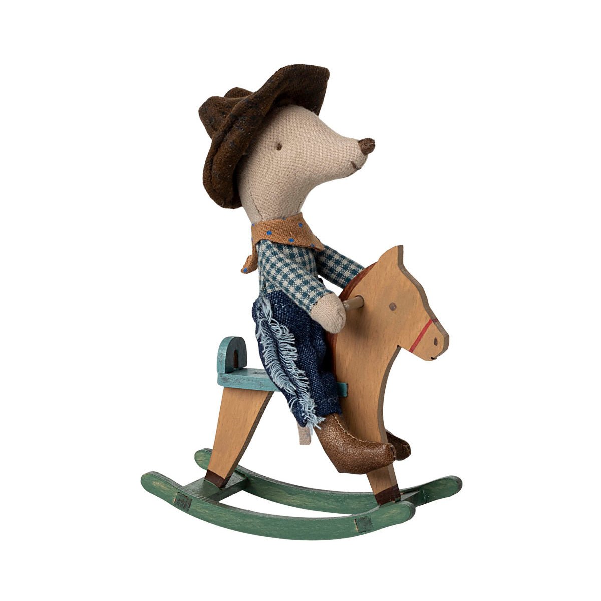 Maileg Cowboy Mouse on Rocking Horse, Little brother - I Want That Present