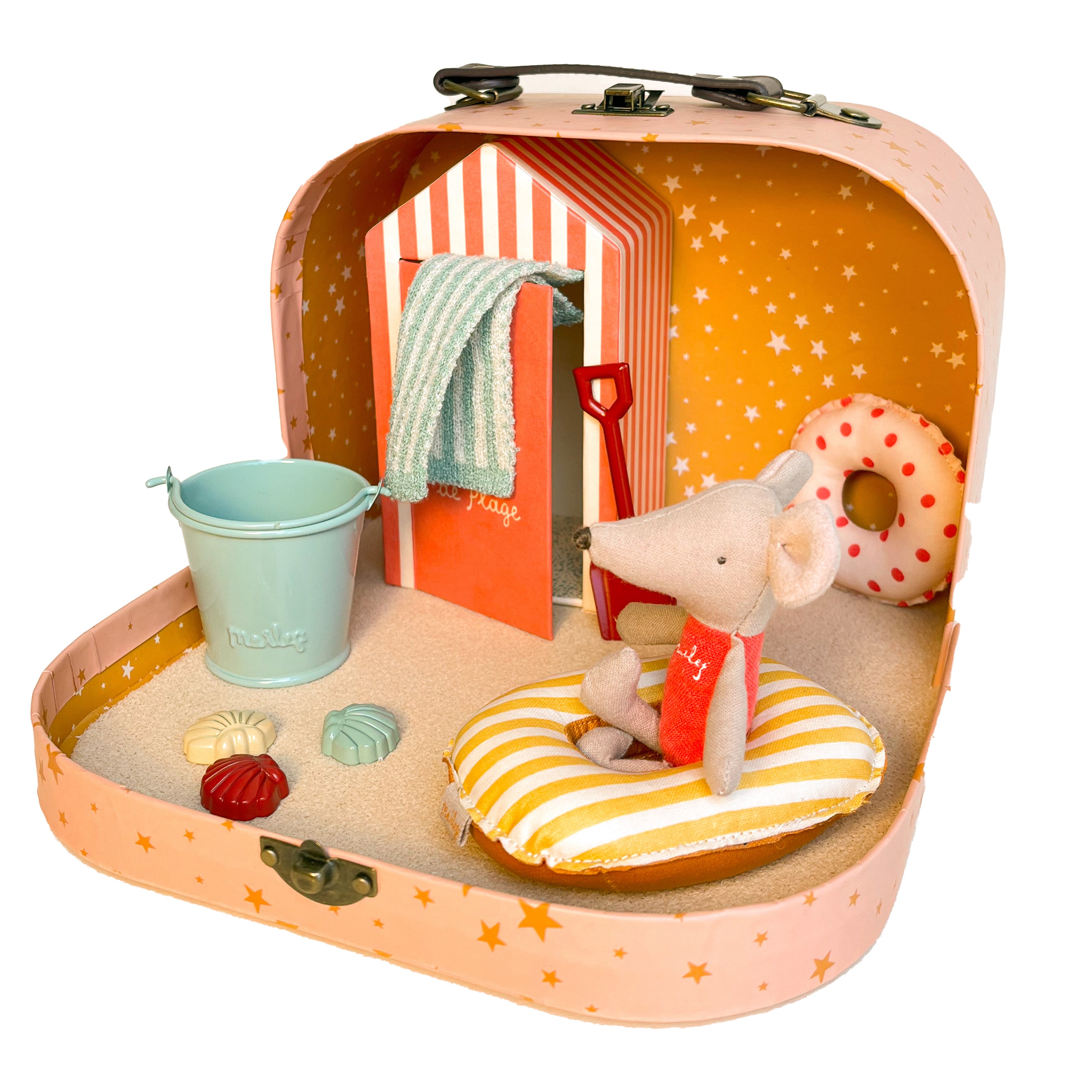 Maileg Beach Mice, Little Sister Mouse Cabin de Plage Suitcase Bundle