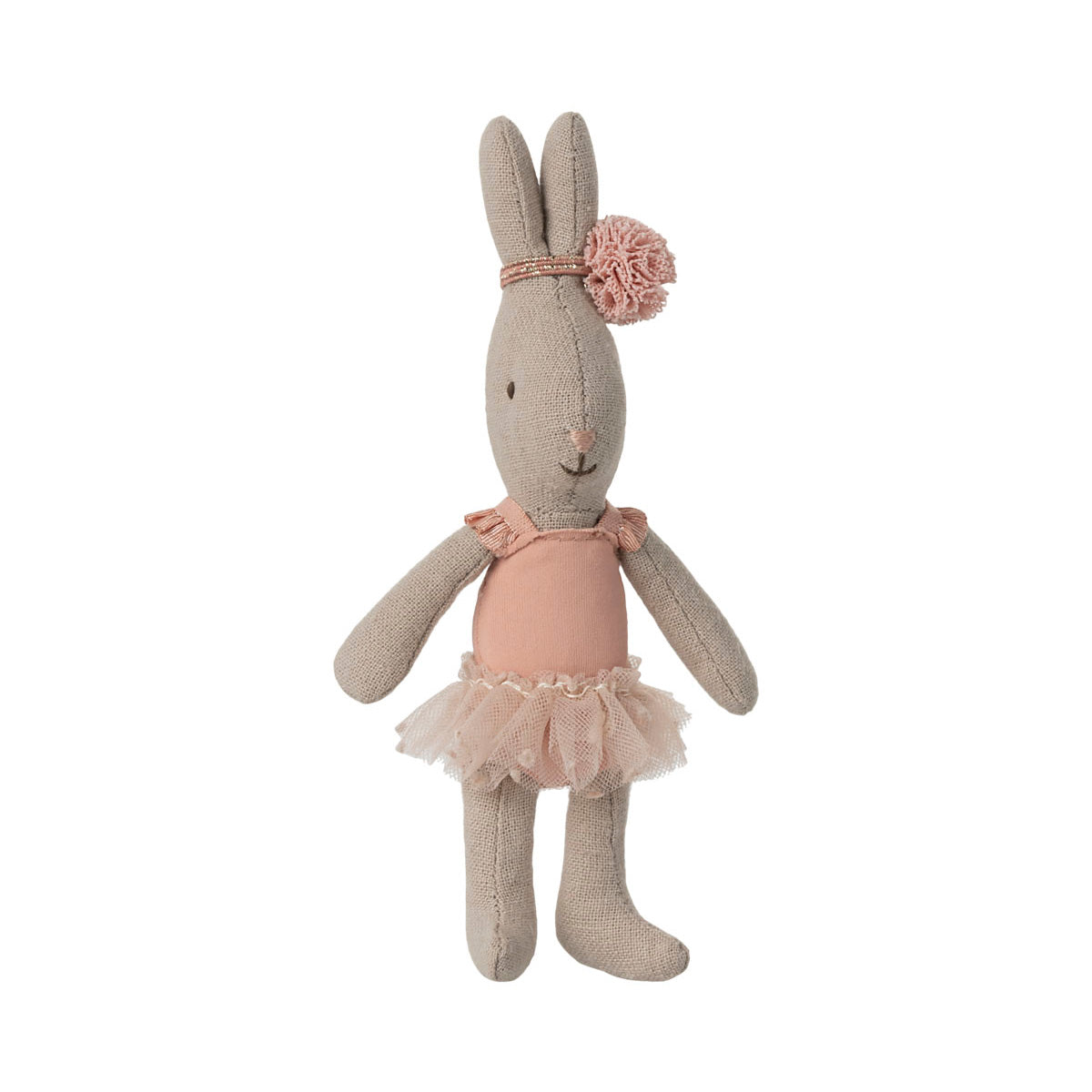 maileg micro rabbit dressed in a powder suit with a tulle tutu and a pompom headdress