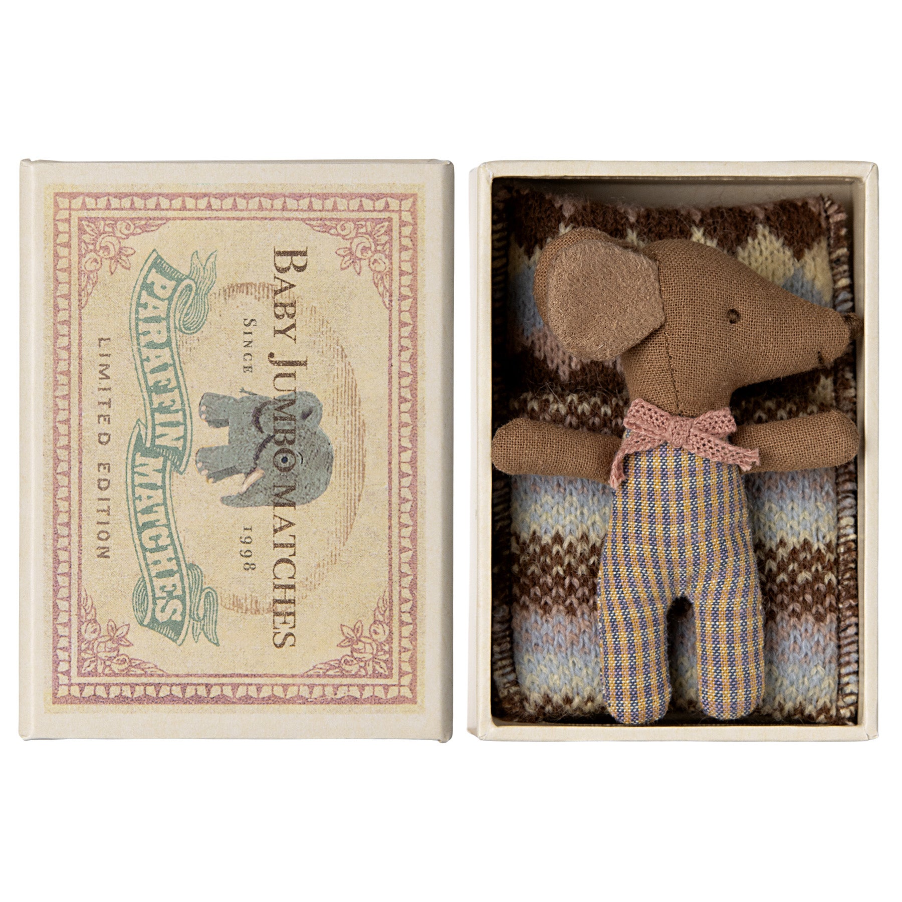 Maileg Sleepy-Wakey Baby Mouse in Matchbox - Rose