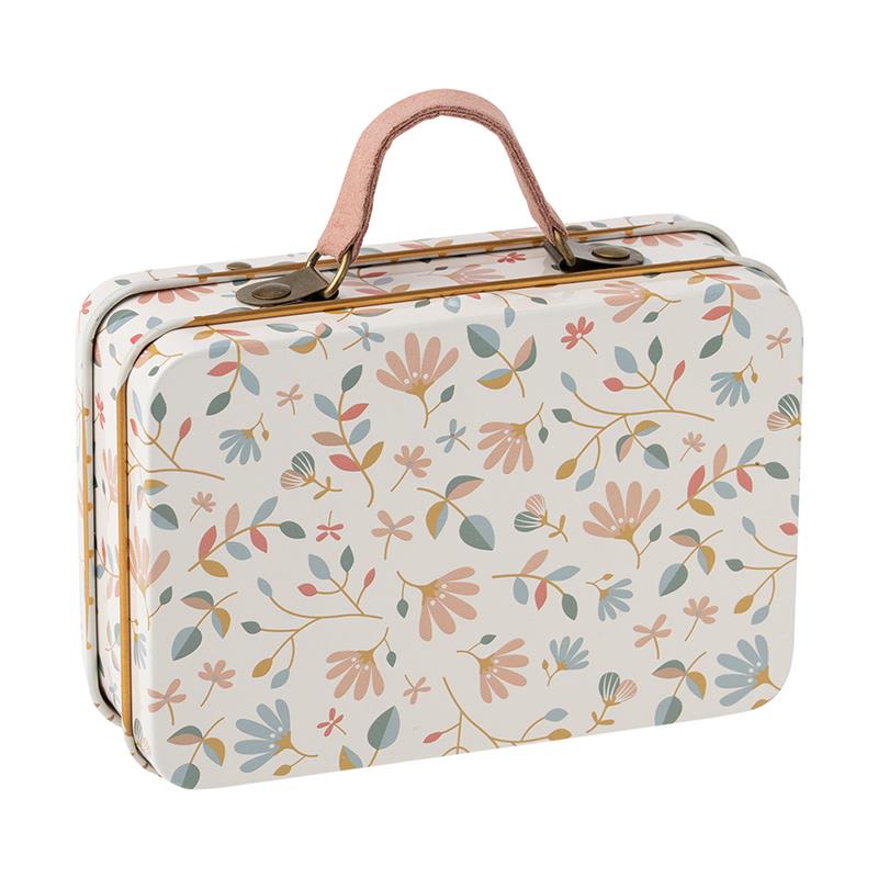 small cream metal suitcase with pretty flower design by maileg