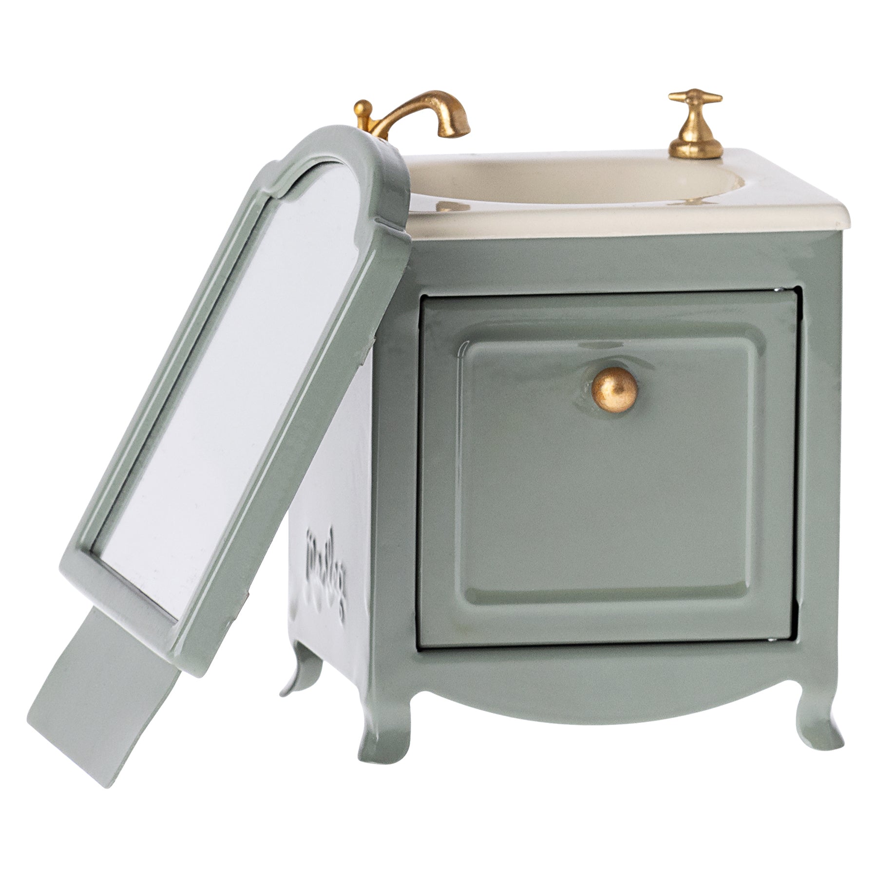 Maileg Sink Dresser w. Mirror, Mouse Size - Dark mint