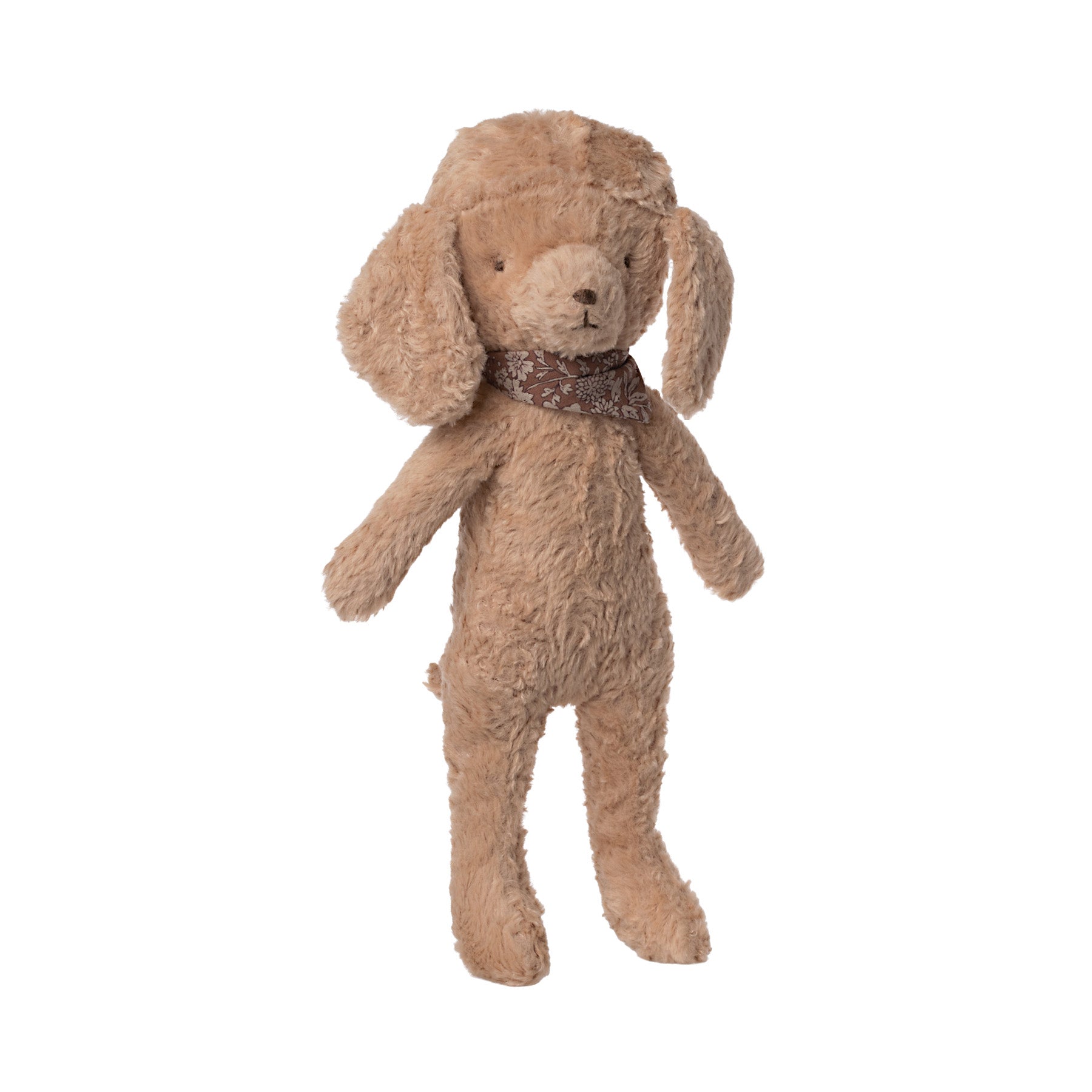 maileg poodle dog plus toy has vintage type fur with a neckachief