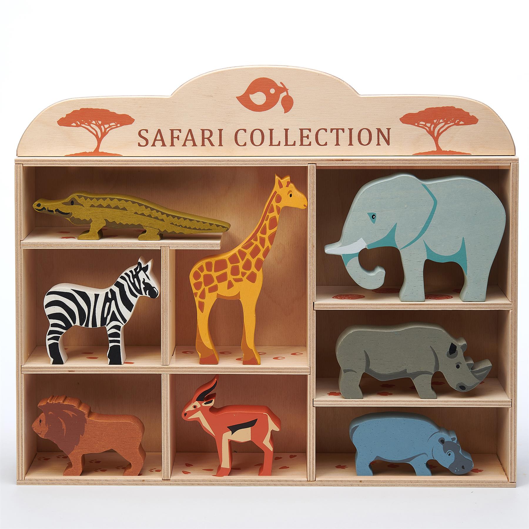 Tender Leaf Toys Wooden Safari Animal Shelf Set