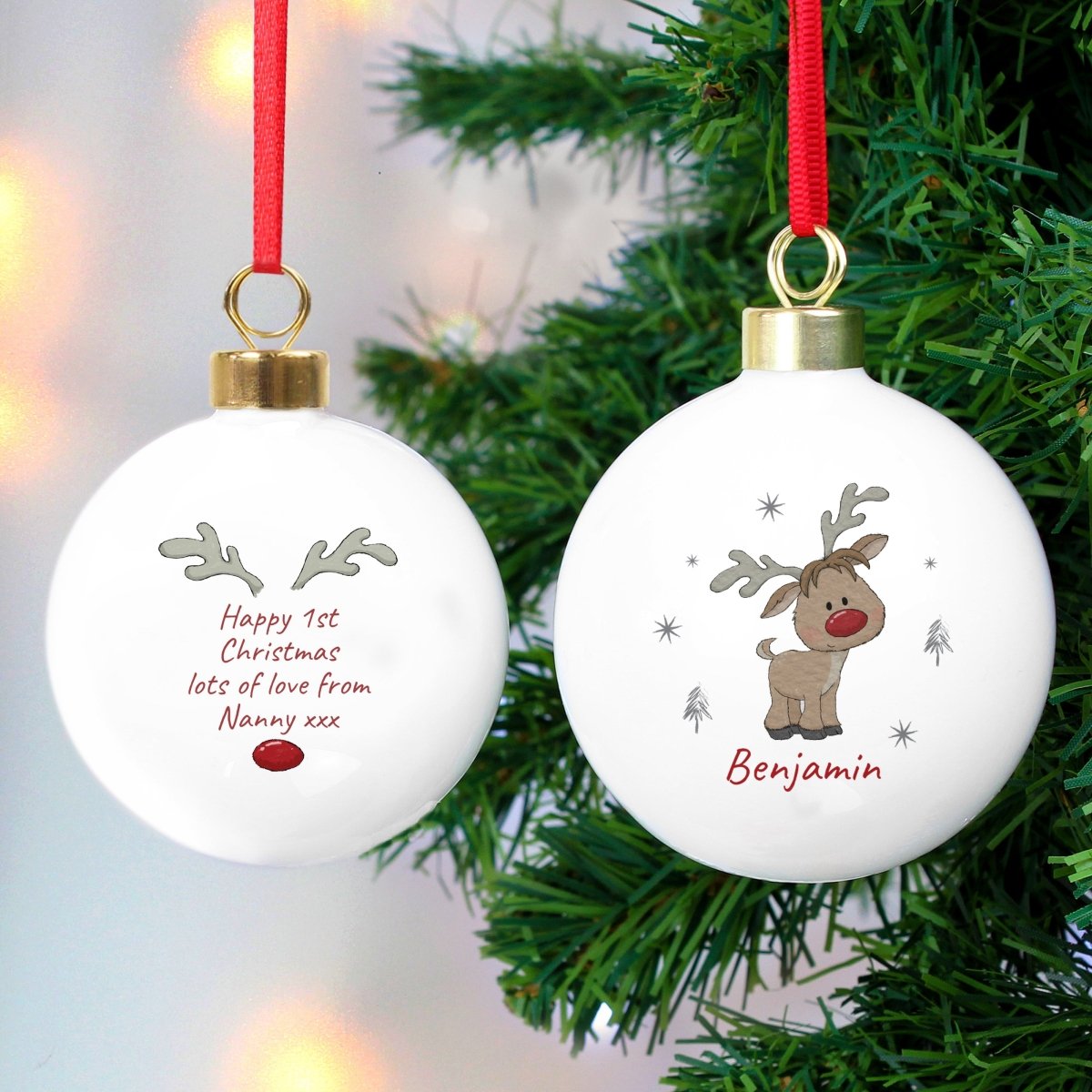 Personalised Little Reindeer Bauble - I Want That Present