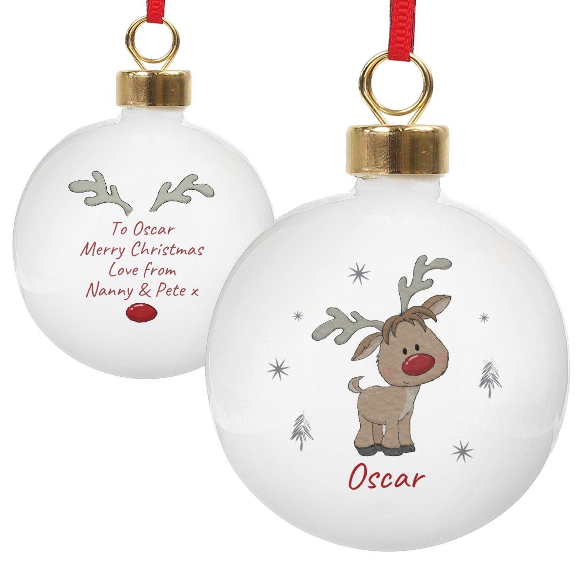 Personalised Little Reindeer Bauble - I Want That Present