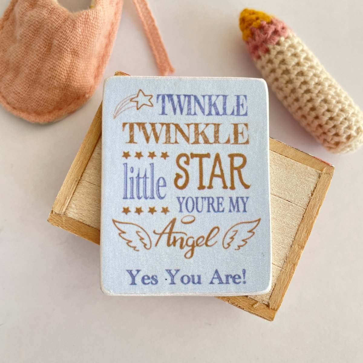 Miniature Dolls House Sign - Twinkle Twinkle Little Star - Blue & Gold - I Want That Present