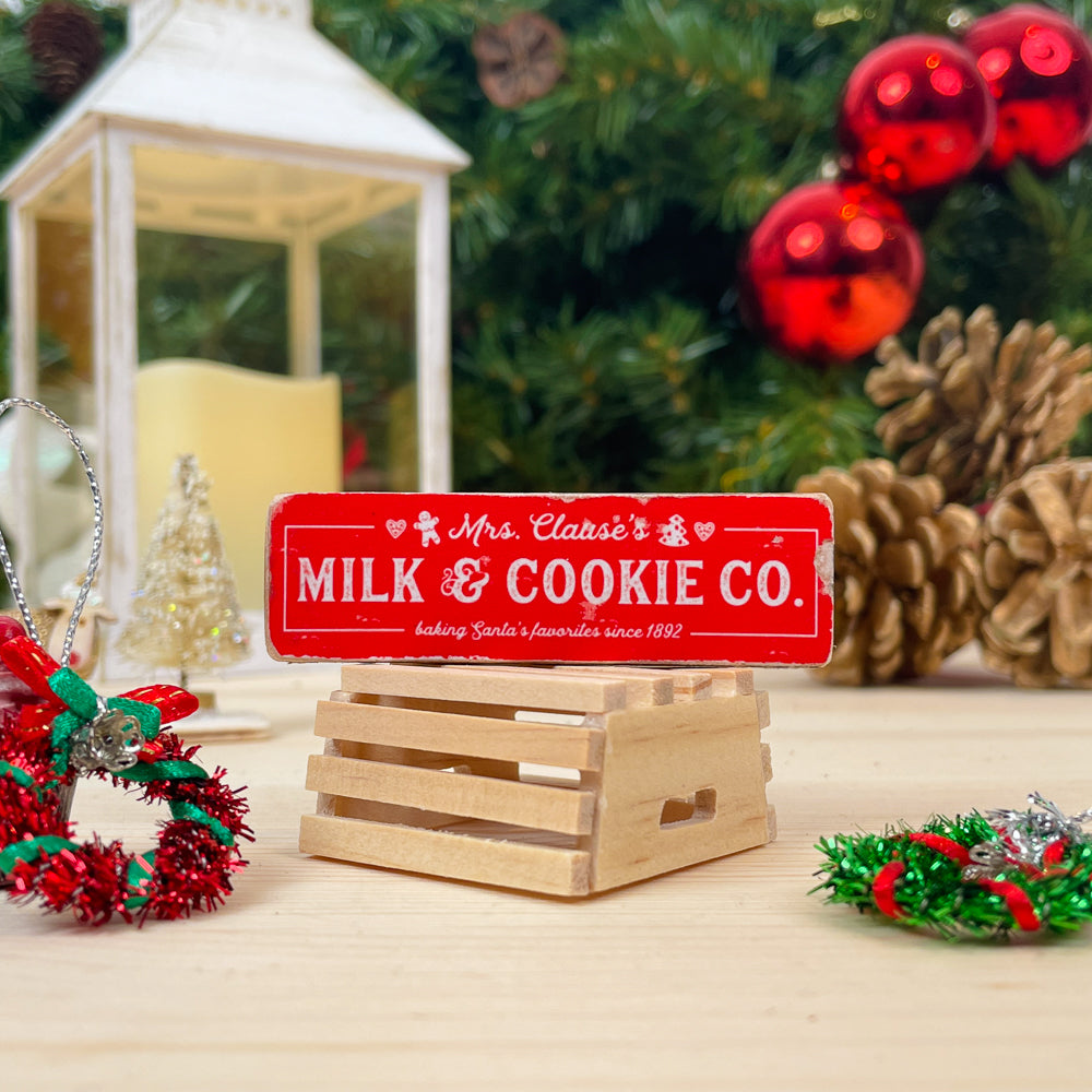 Miniature 'Milk & Cookie Co' Wooden Sign