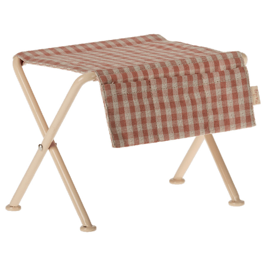 maileg baby mouse and rabbit red check changing table