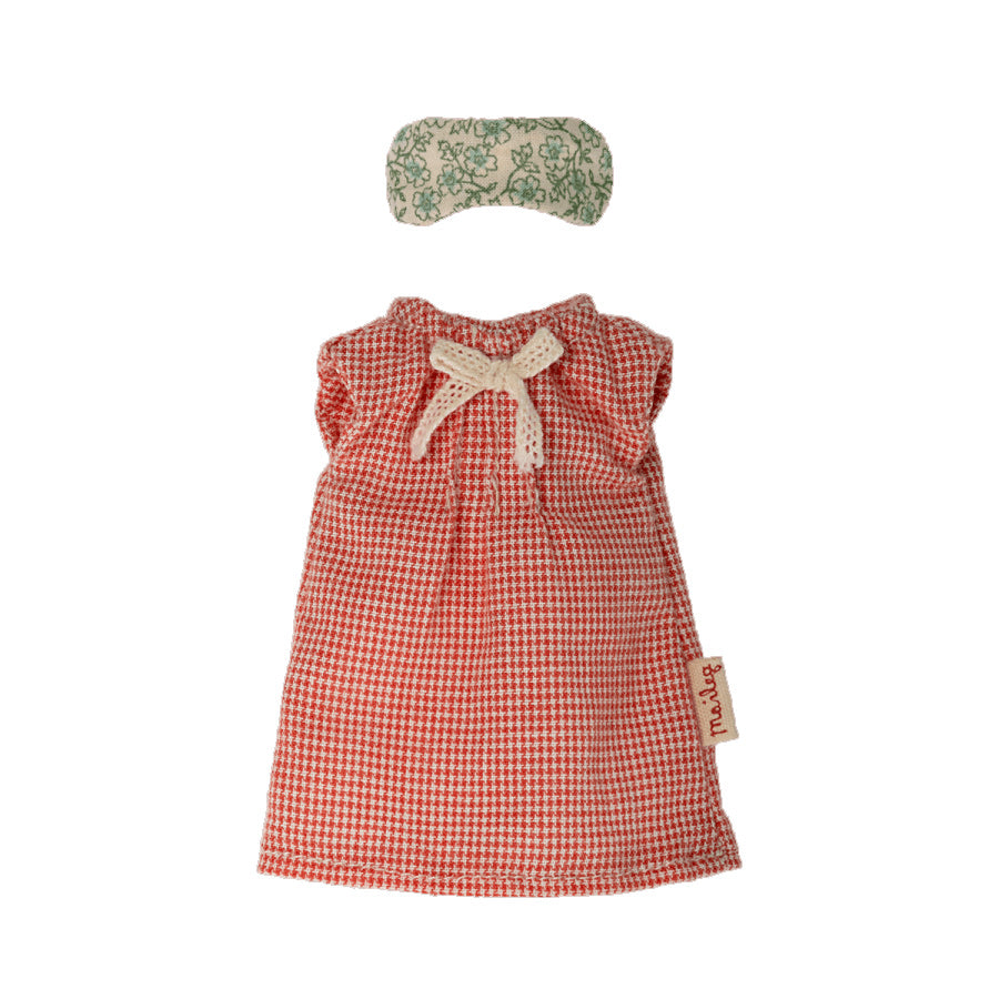 maileg mum mouse red check nightdress and eye mask