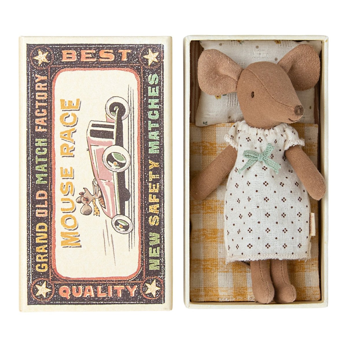 Maileg Big Sister Mouse in a Matchbox - White Dress - I Want That Present