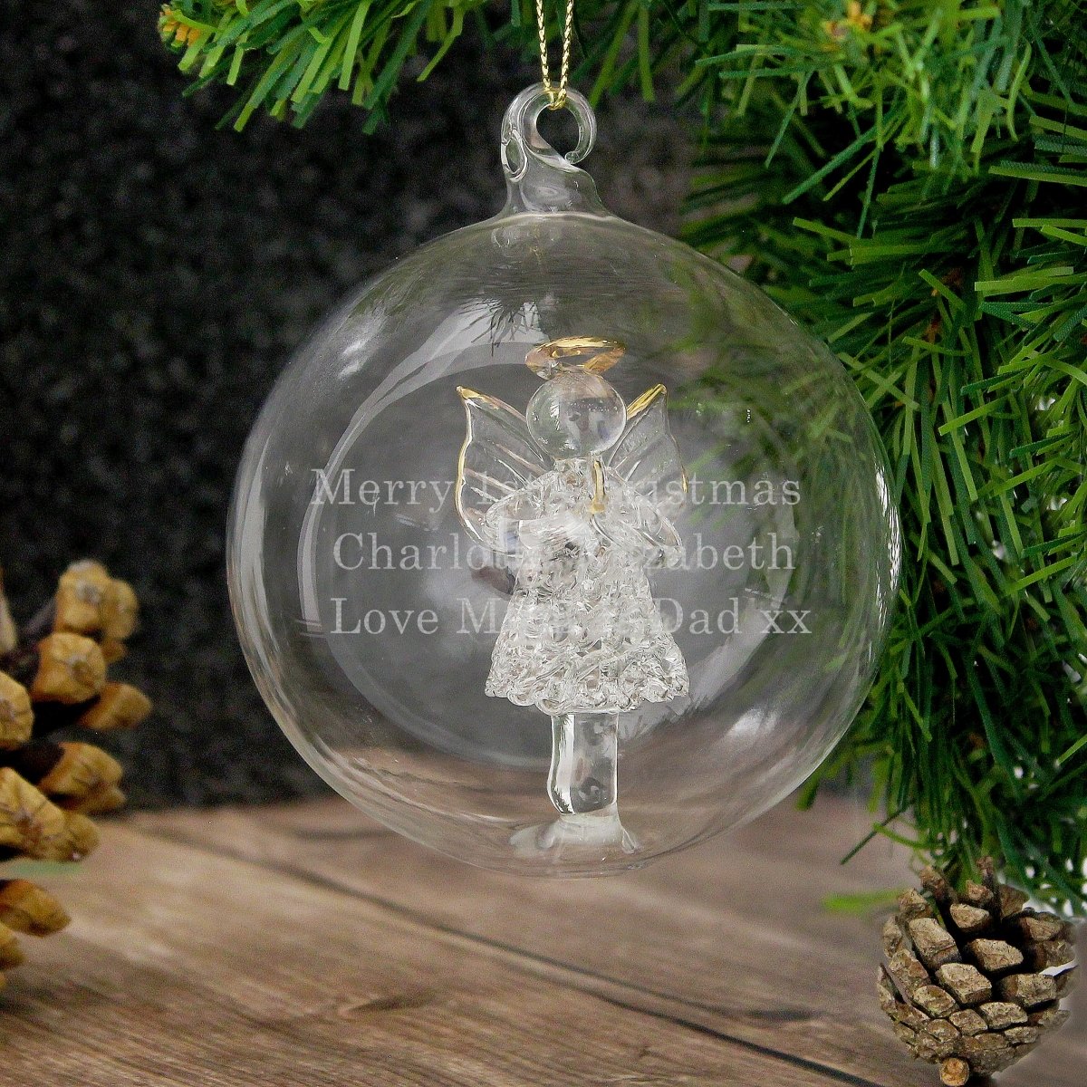 Personalised Glass Christmas Angel Bauble - I Want That Present