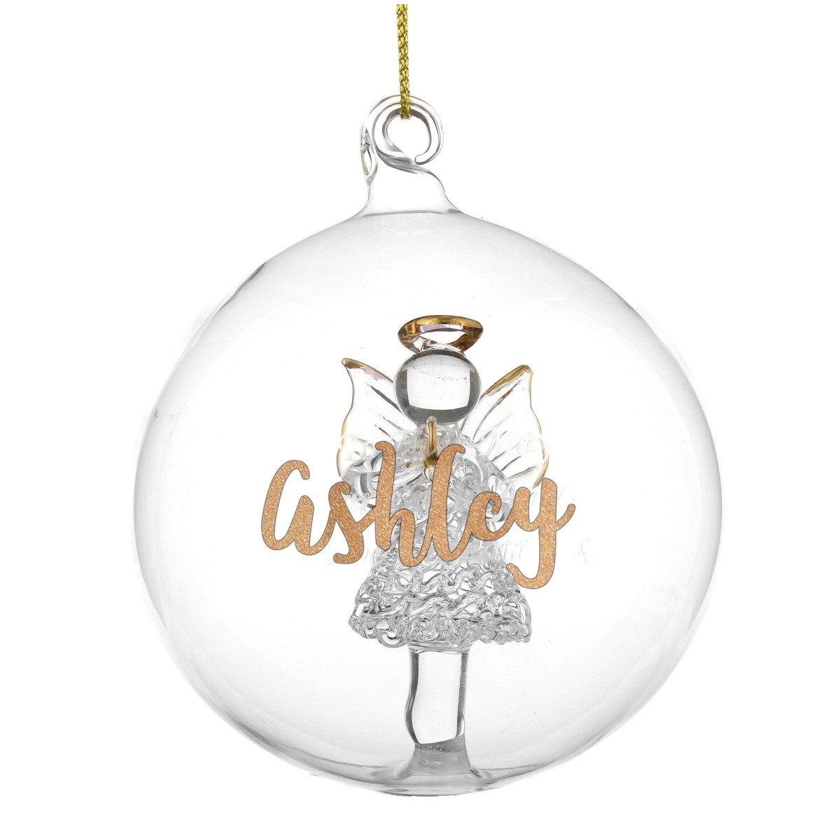 Personalised Gold Glitter Name Angel Glass Bauble - I Want That Present
