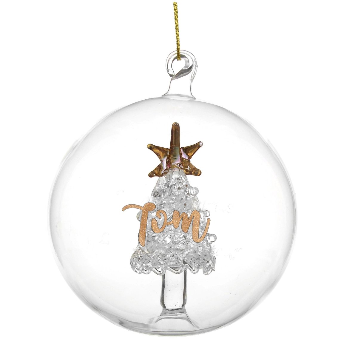Personalised Gold Glitter Name Tree Glass Bauble - I Want That Present