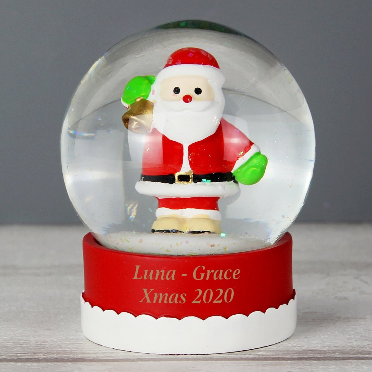 Personalised Message Santa Snow Globe - I Want That Present