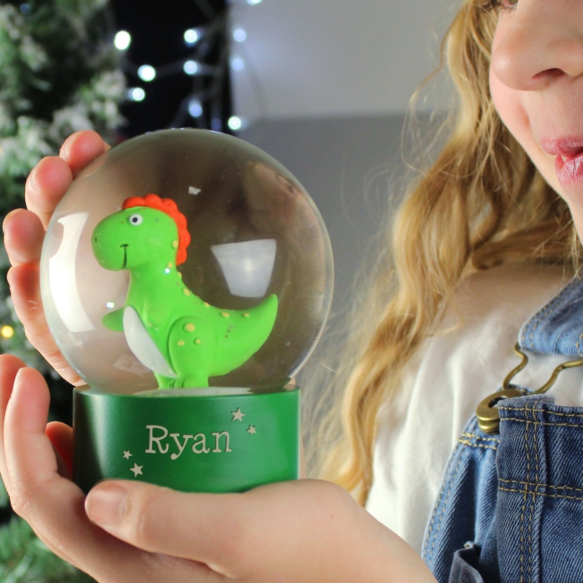 Personalised Name Only Dinosaur Glitter Snow Globe - I Want That Present
