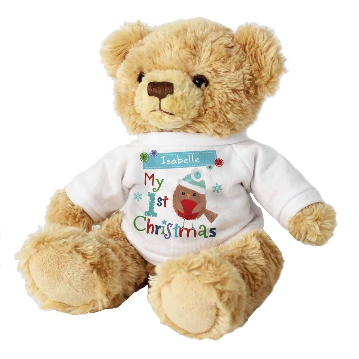Personalised Felt Stitch Robin 'My 1st Christmas' Teddy Bear - I Want That Present