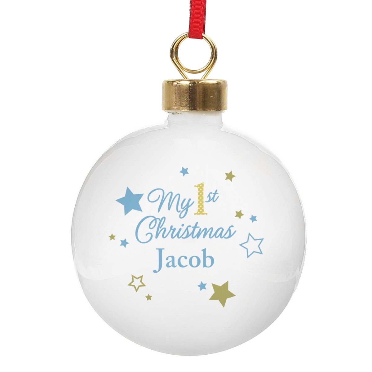 Personalised Gold & Blue Stars My 1st Christmas Bauble - I Want That Present