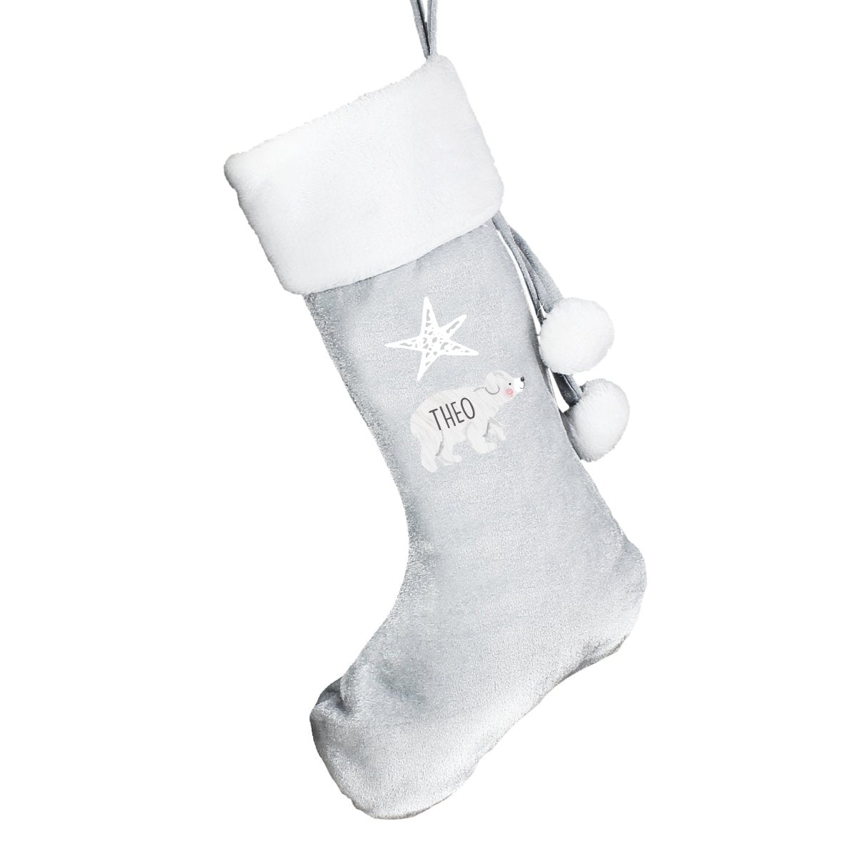 Personalised Polar Bear Luxury Silver Grey Stocking - I Want That Present