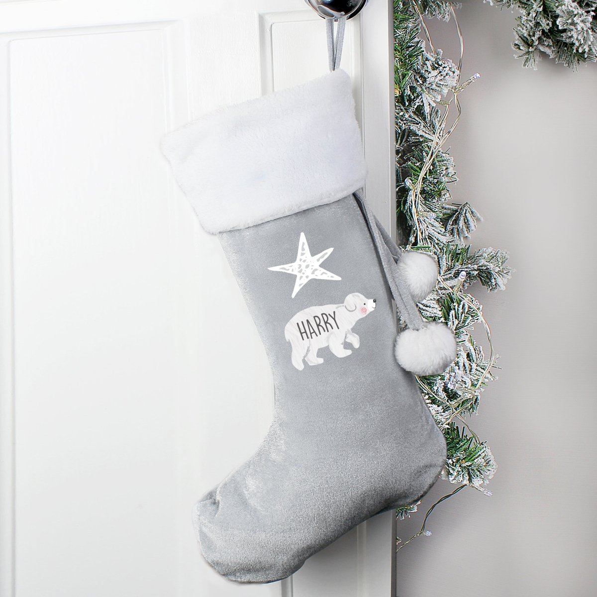 Personalised Baby Polar Bear Luxury Silver Grey Stocking - I Want That Present