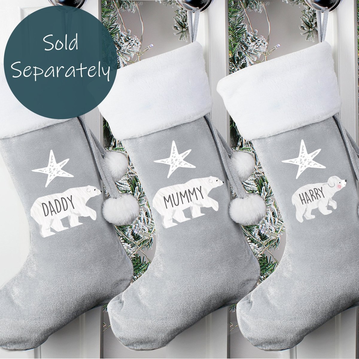 Personalised Polar Bear Luxury Silver Grey Stocking - I Want That Present