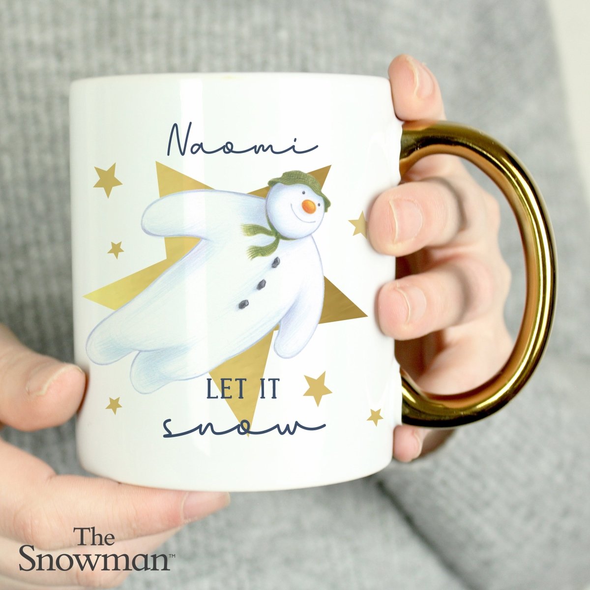 Personalised The Snowman Let it Snow Gold Handed Mug - I Want That Present