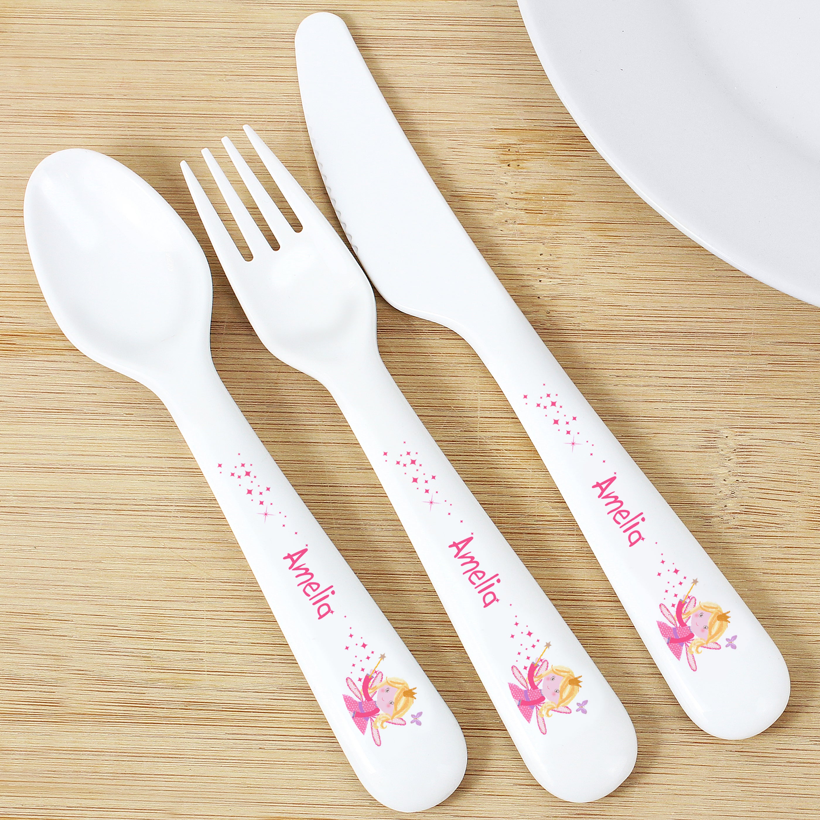 Personalised Fairy 3 Piece Plastic Cutlery Set