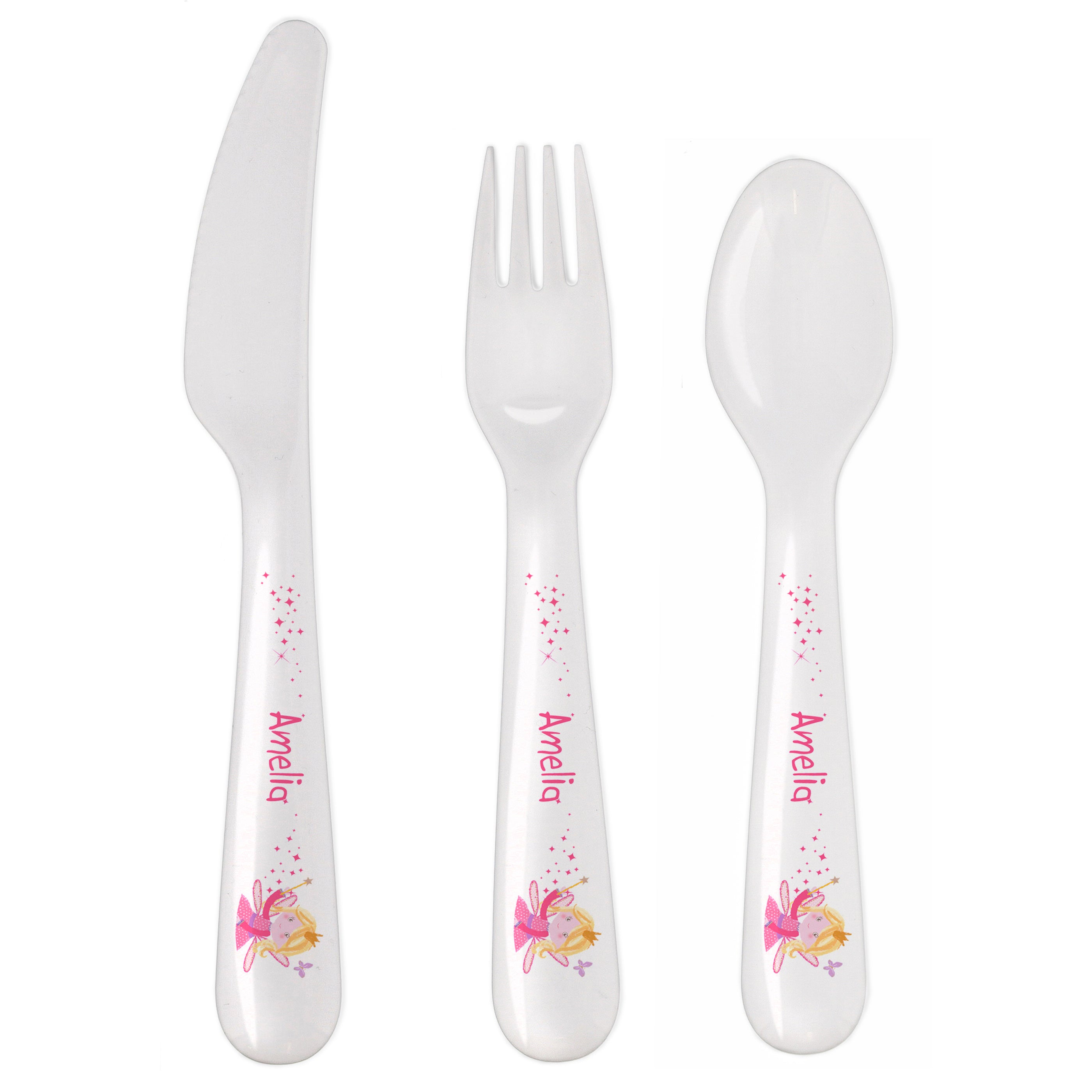 Personalised Fairy 3 Piece Plastic Cutlery Set