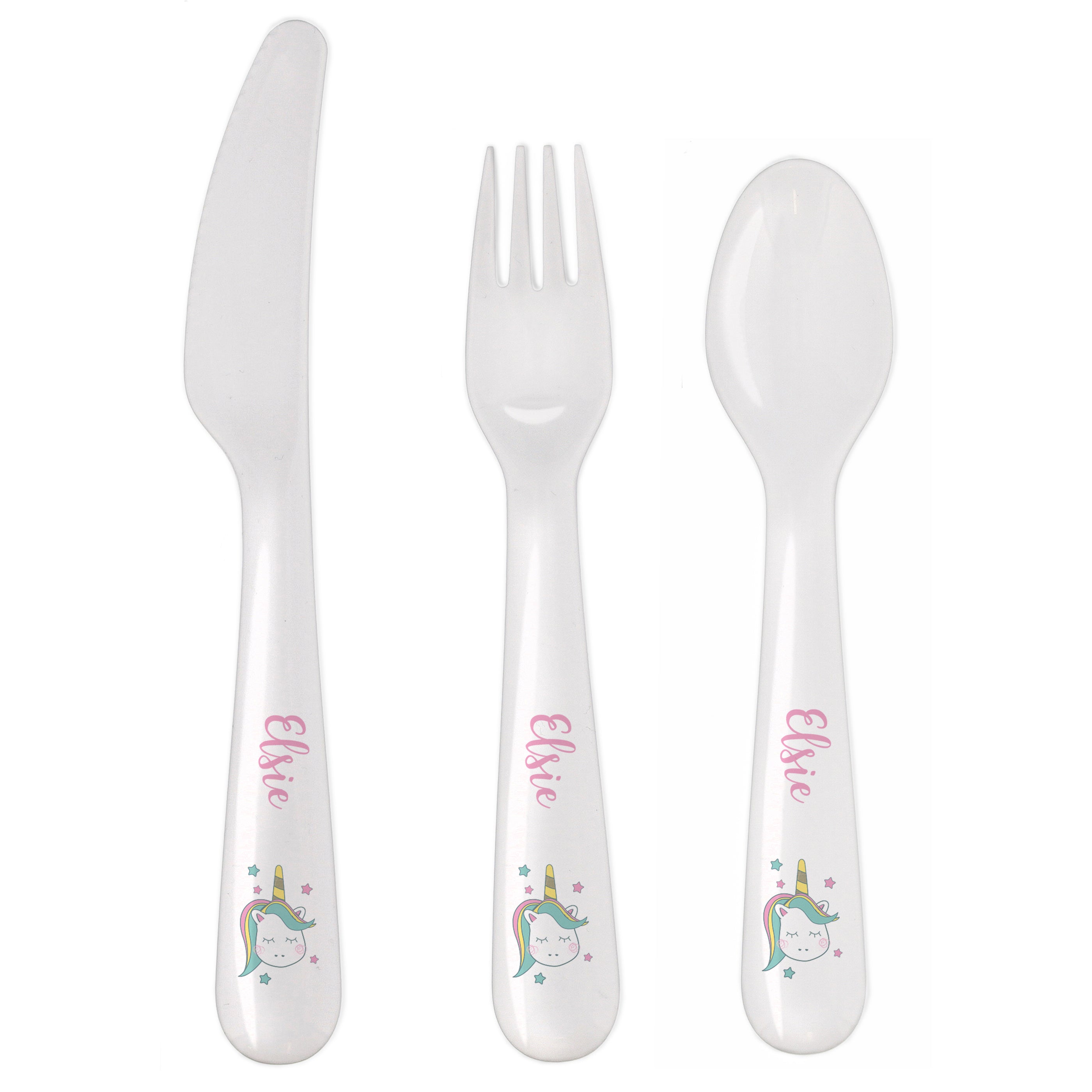 Personalised Baby Unicorn Plastic Cutlery Set