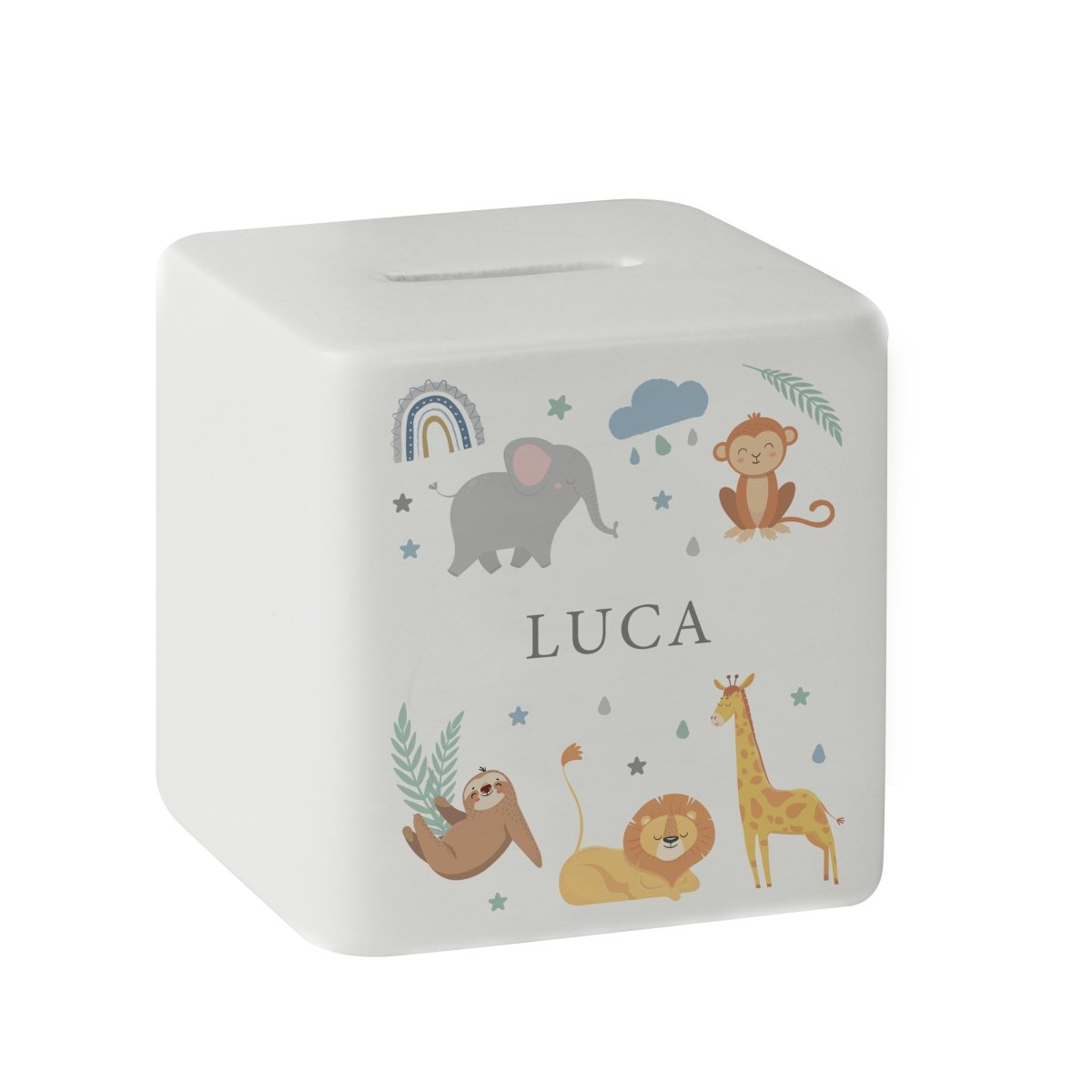 Personalised Safari Animals Ceramic Square Moneybox - I Want That Present