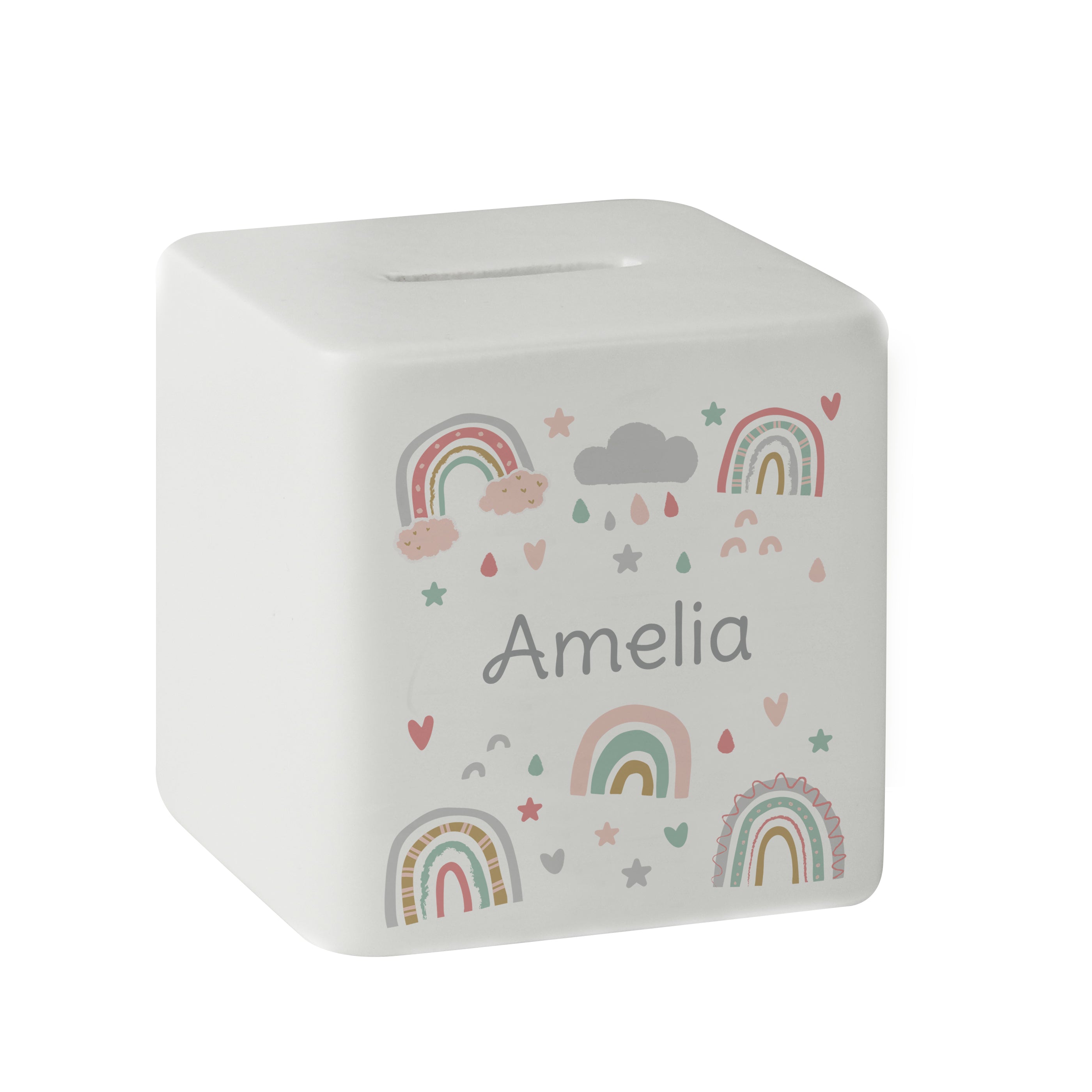 Personalised Rainbow Ceramic Square Moneybox
