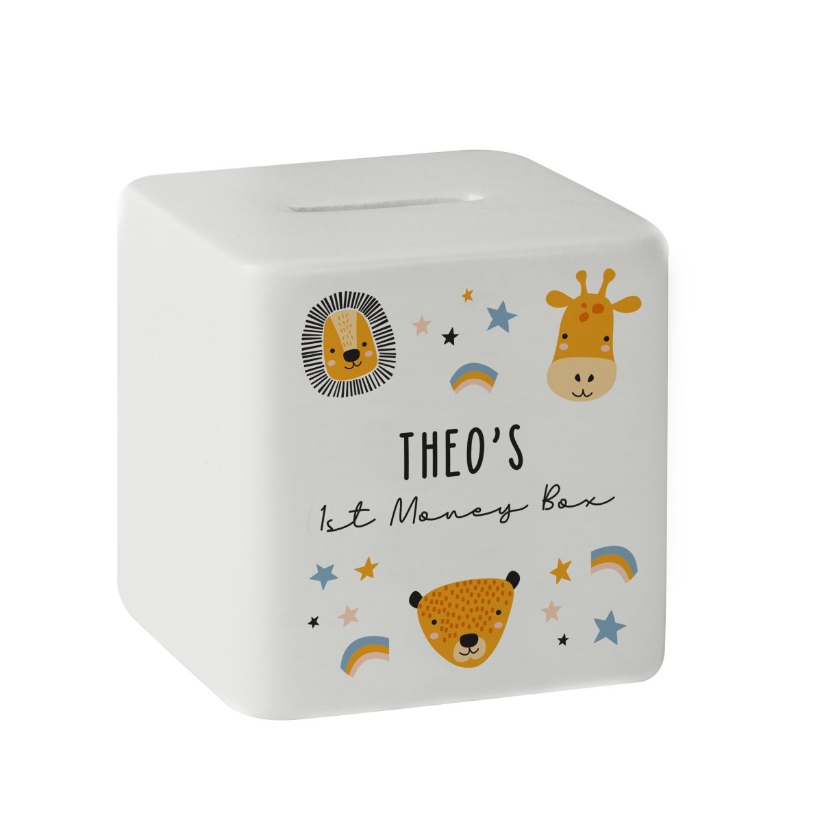 Personalised Scandi Safari Animals Ceramic Square Money Box - I Want That Present