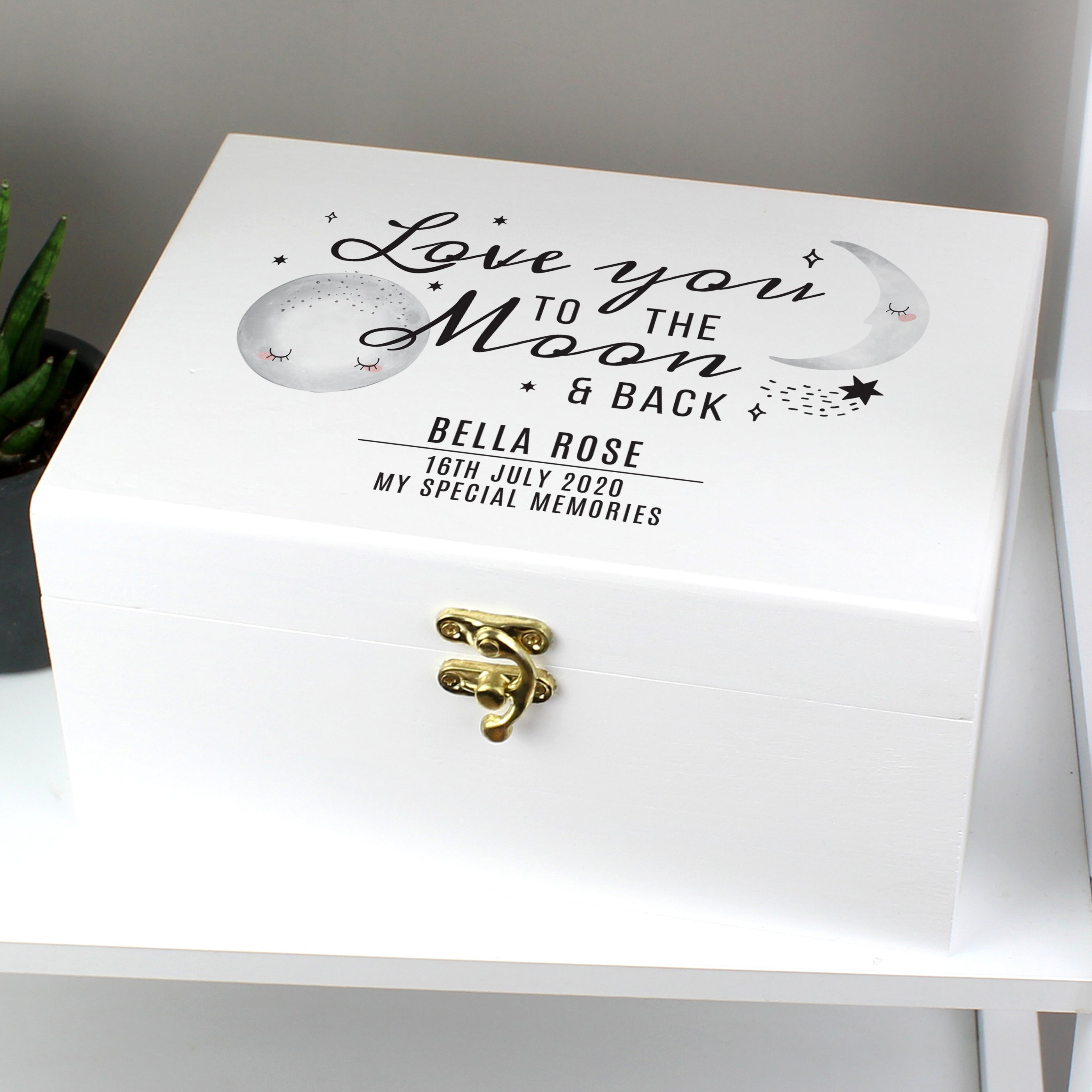 Personalised Baby To The Moon and Back White Keepsake Box