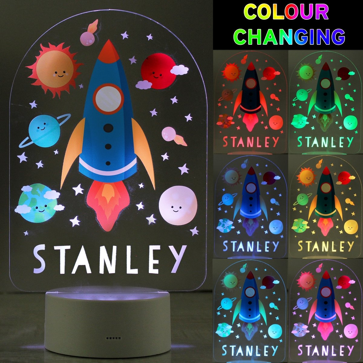 Personalised Space Rocket LED Colour Changing Night Light - I Want That Present