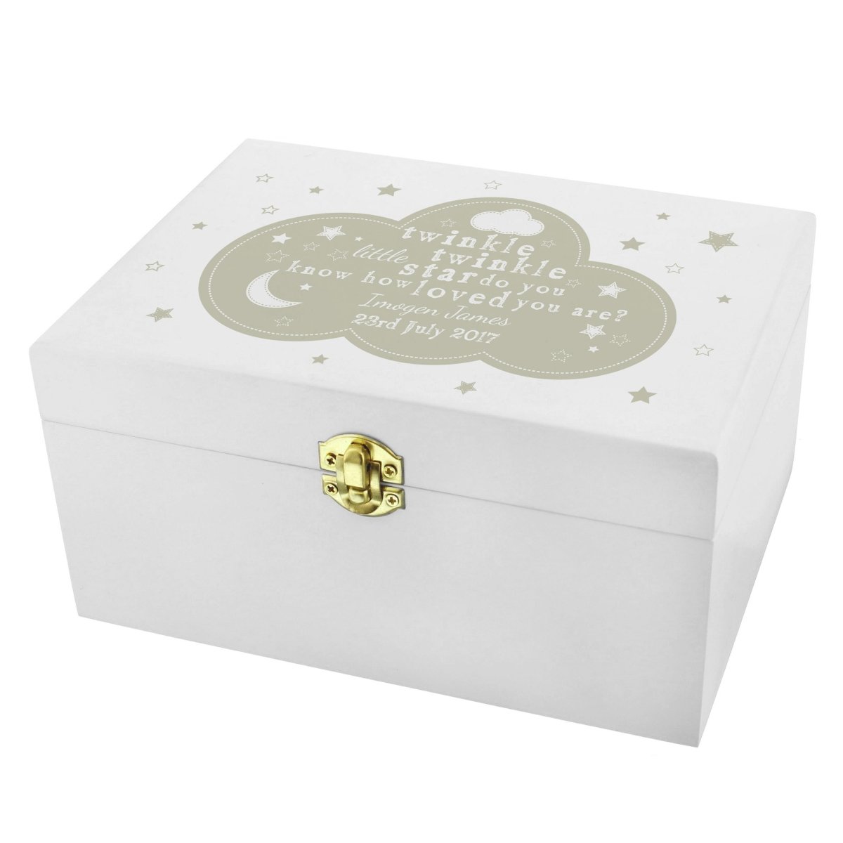 Personalised Twinkle Twinkle White Wooden Keepsake Box - I Want That Present