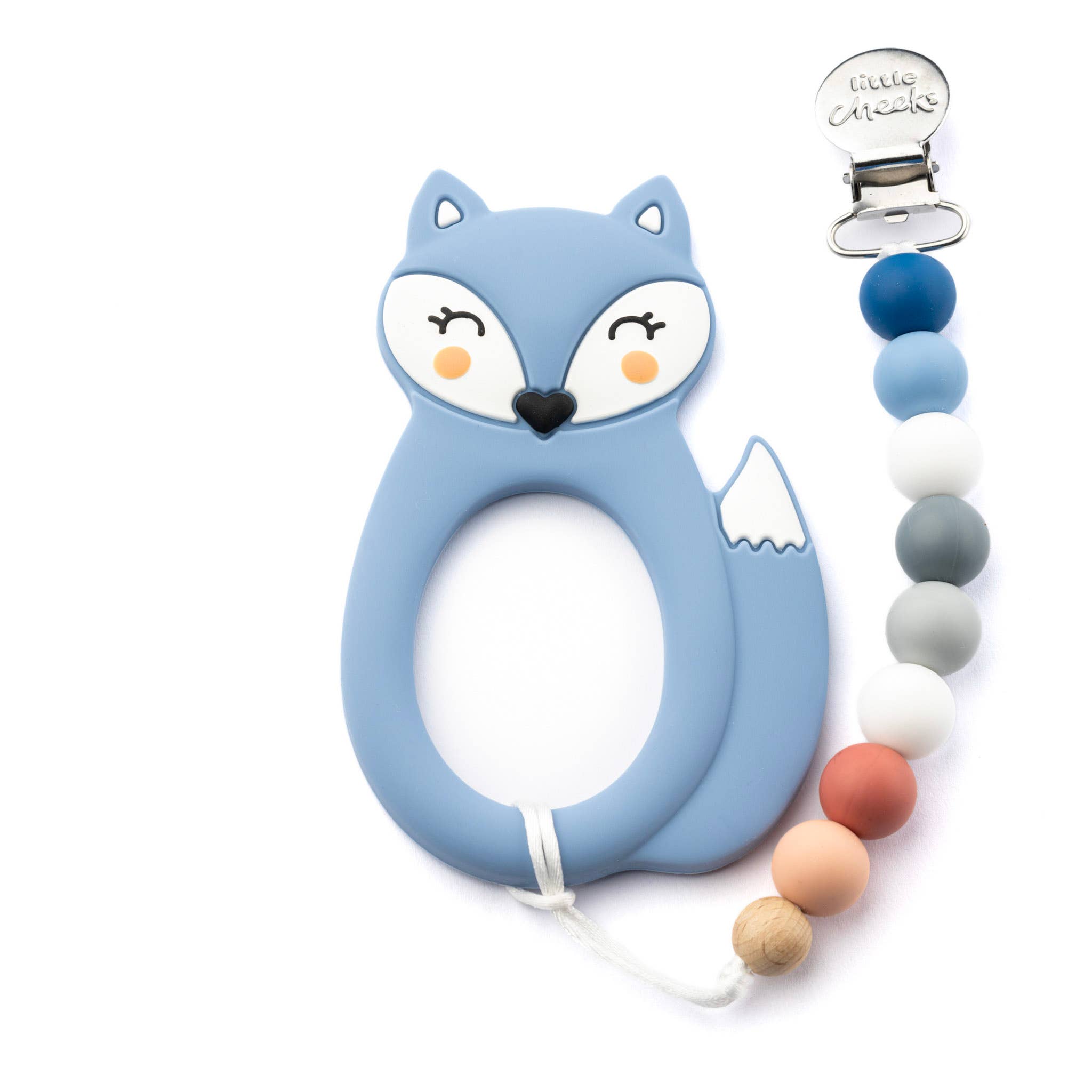 Little Cheeks Blue Fox Silicone Teether & Clip