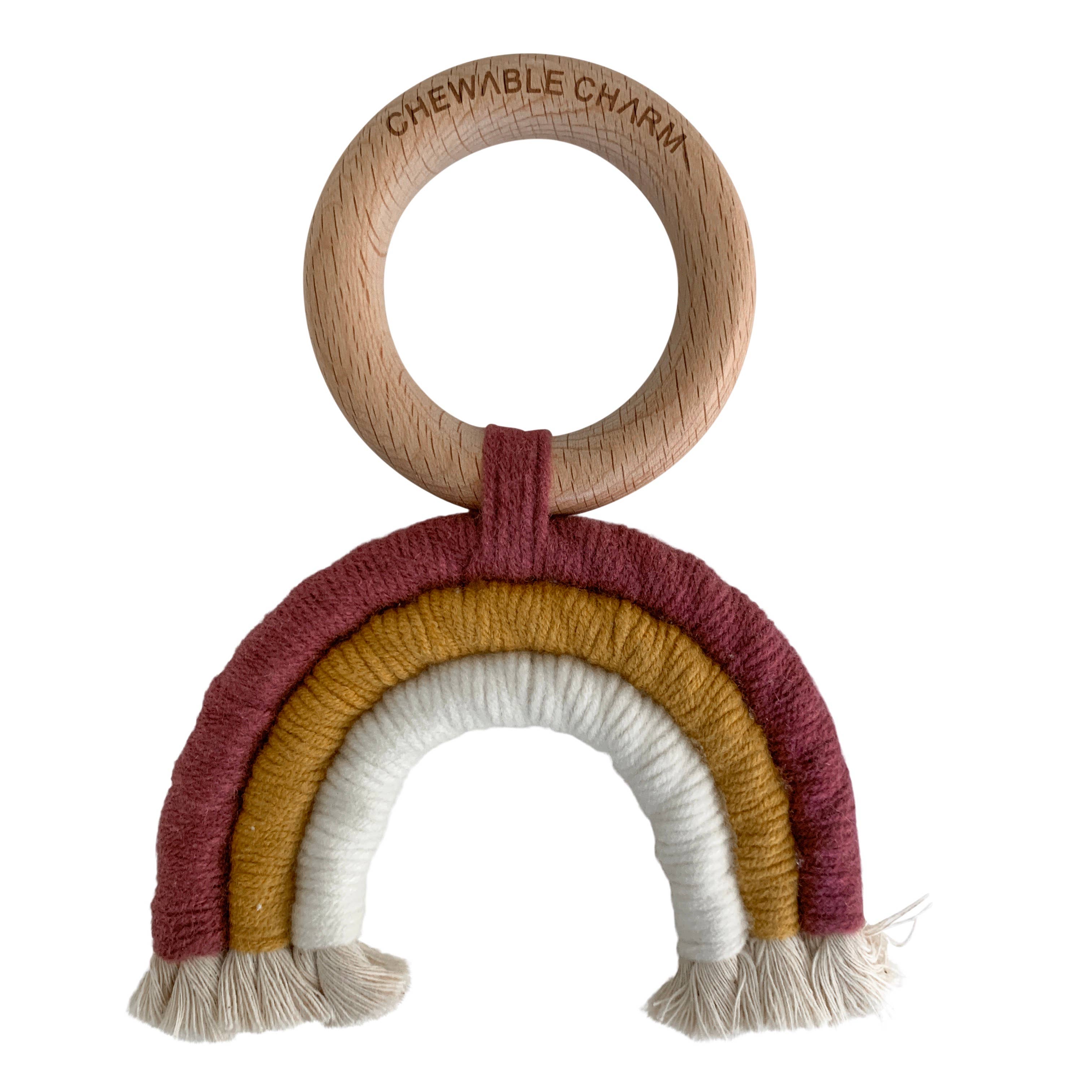 Chewable Charm Rainbow Macrame Teether - Berry & White