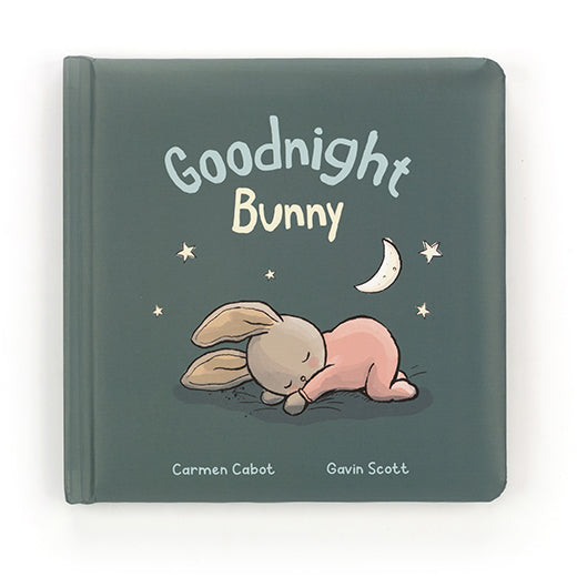 jellycat goodnight bunny book cover with a little bunny laying down asleep