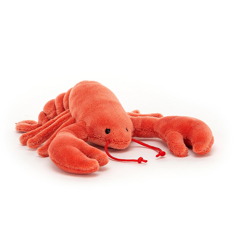 jellycat dark pinky orange lobster soft toy with a cheekly smile